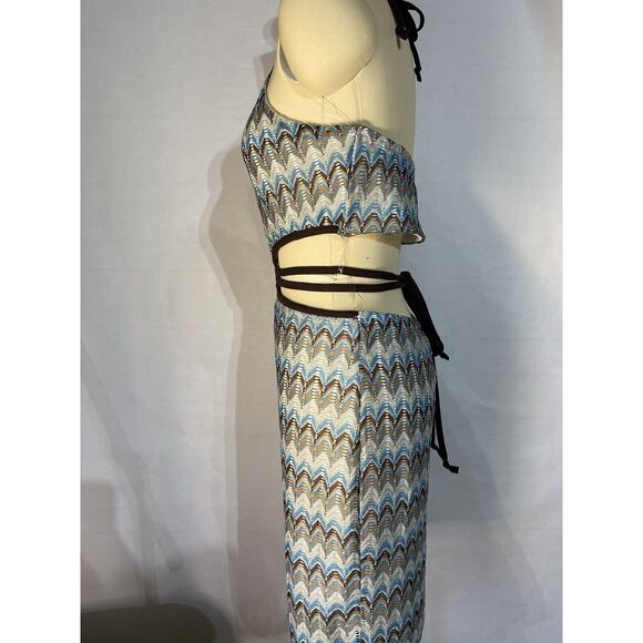 Chevron Print Ring Halter Mini Dress Cutout Tie NWT Rue21 Women's Juniors Size L - Picture 5 of 10